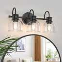 3 Lights Bathroom Vanity Light Fixtures, Matte Black Traditional Classic Vanity Light with Clear Glass, Bathroom Lighting Fixtures Over Mirror