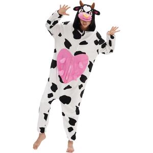 Adult Cow One Piece Pajamas Animal Cosplay Halloween Costume for Men Women, Size S