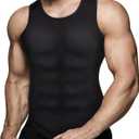 Mens Compression Shirt Slimming Body Shaper Vest Workout Tank Tops Abs Abdomen Undershirts (Black, XXXL)