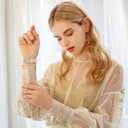 JOYOZY Slim Leather Band for Women Compatible with Apple Watch 49MM 45MM 44MM 42MM 41MM 40MM 38MM, Cute Fancy Top Genuine Leather Strap for iWatch Ultra, Series SE/9/8/7/6/5/4/3/2/1 (Beige/Starlight)