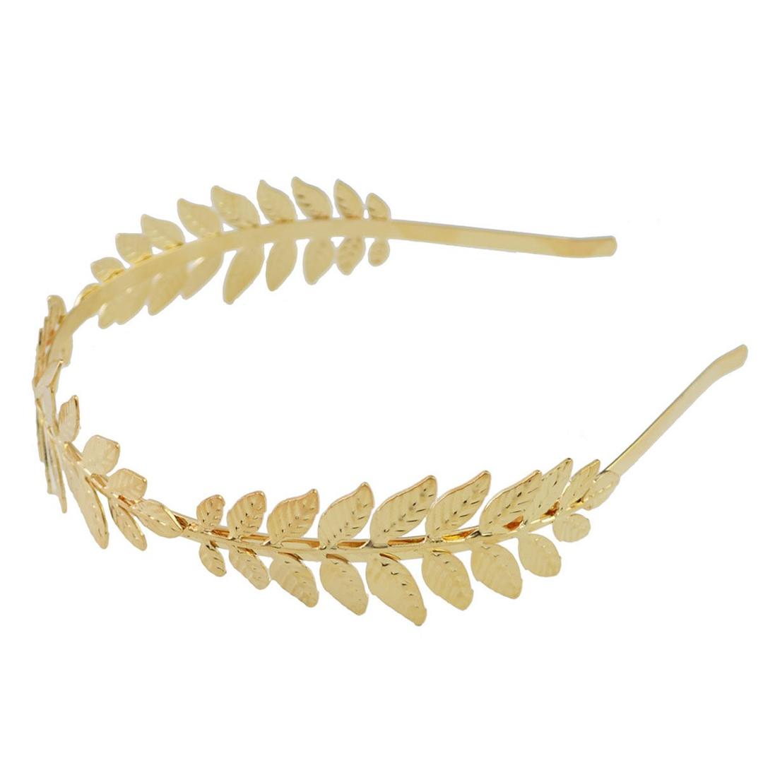 Roman Goddess Dainty Bridal Wedding Leaves Headband Hair Crown - Fashion Vintage Laurel Leaf Branch Hair Band Hair Accessories for Women (Gold)