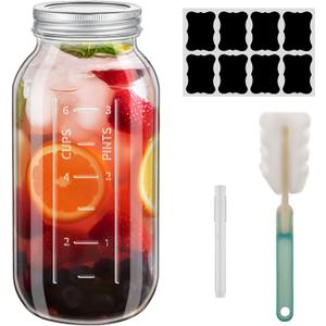 64 OZ with scale Large Wide Mouth Mason Jars with Lids, Heavy Duty Glass Airtight Storage Canning Jar and Band Half Gallon / 2 Quart (3)