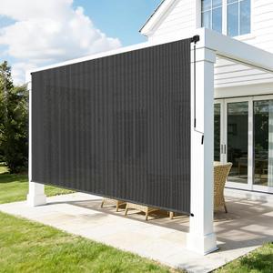 Outdoor Roller Shades for Patio, 8' W x 6' H Cordless Patio Shades Roll Up Outdoor Blinds with Splicing Design, 90% UV Protection for Porch Gazebo Pergola, 2 Poles & 1 Fabric, Gray (Grey)