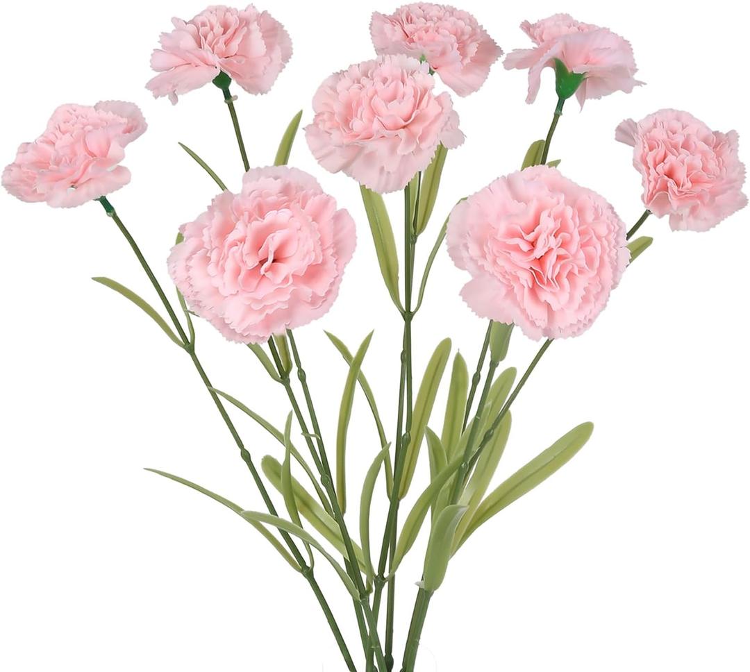 Champagne Carnations Artificial Flowers 8pcs 31.5inch Real Touch Flowers Fake Carnations for Floral Arrangements Home Wedding Dining Table Party Decor(Pink)