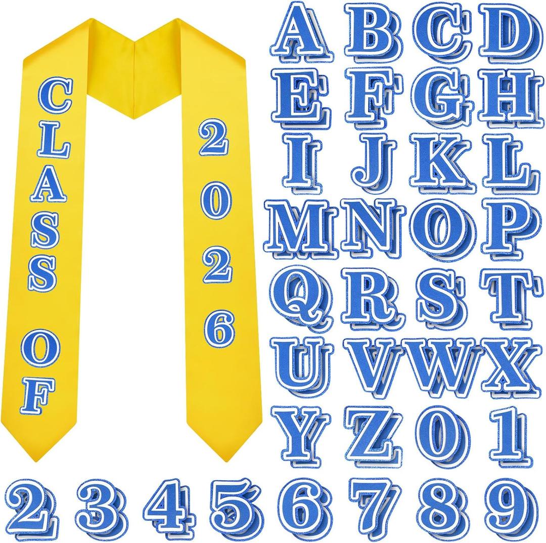 LemonSecret 3D Letter Number Decorative Patches Graduation Letters Numbers Stickers with Adhesive Dots 3D Cardstock Stickers for DIY Graduation Cap Sash Cloth Decor(Blue), 2.17 x 1.57 inches