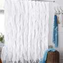 REISEN White Ruffle Shower Curtain Fabric/ Cloth Farmhouse Bathroom Sheer Shower Curtain, 72"L x 72"W