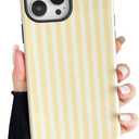 Compatible with iPhone 14 Pro Max Case, Cute Fashion Aesthetic Striped Pattern Cover for Women, Shockproof Soft TPU and Hard PC Protective Phone Case for iPhone 14 Pro Max 6.7"- Yellow