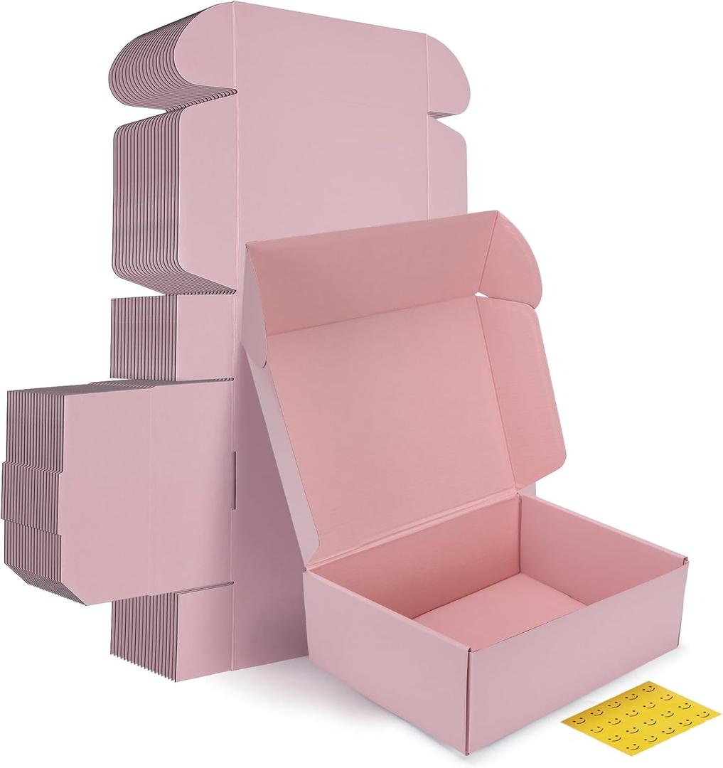 HORLIMER 12x9x4 inches Shipping Boxes Set of 20, Pink Corrugated Cardboard Gift Box for Packing, Mailing, Small Business