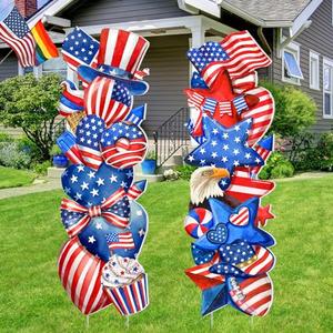 Beeveer 2 Pcs 4th of July Yard Signs Outdoor Patriotic Star Lawn Decoration 250th Anniversary American Waterproof Welcome Party Yard Signs with Stake for Memorial Home Garden Pathway Supplies