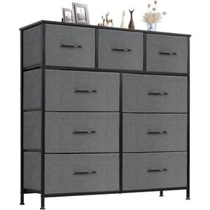 Sweetcrispy 9 Drawer Fabric Dresser Tall Chest Storage Organizer Tower with Cabinet Metal Frame and Wood Top Lightweight Closet Furniture for Bedroom,Charcoal Grey