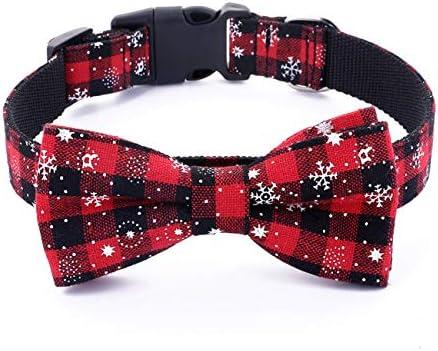 Malier Christmas Dog Collar and Bow tie with Classic Snowflake Pattern, Adorable Collar with Light Release Buckle Pet Accessories for Puppy Dogs Cats Pets (Small)