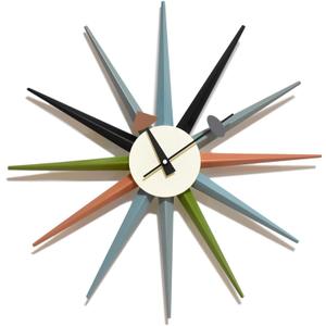 Mid Century Modern Wall Clock Large Silent Non Ticking 18 inch Solid Wood Retro Sunburst Clock for Living Room Decor,Office Kitchen