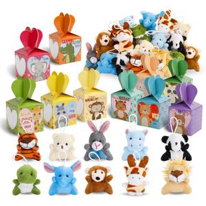 ATFUNSHOP 30 Pack Animal Plush Keychains Bulks  Easter Basket Fillers, Valentines Day Gifts for Kids, Small Stuffed Animals Toys with Gift Boxes, School Classroom Party Favors for Students