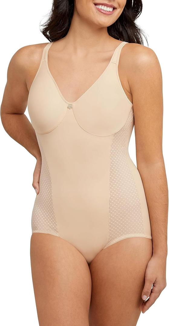 Bali Women's Firm-Control Shapewear, All-In-One Body Shaper with Built-In Underwire Minimizer Bra (Beige) 40D
