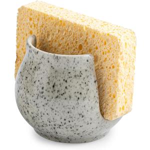 Sponge Holder for Kitchen Sink, Ceramic Dish Sponge Dish Rack Scrubby Caddy Kitchen Organizer Cute Sink Caddy Organizer, Farmhouse Decor, Speckled Glaze (Barrel-type)