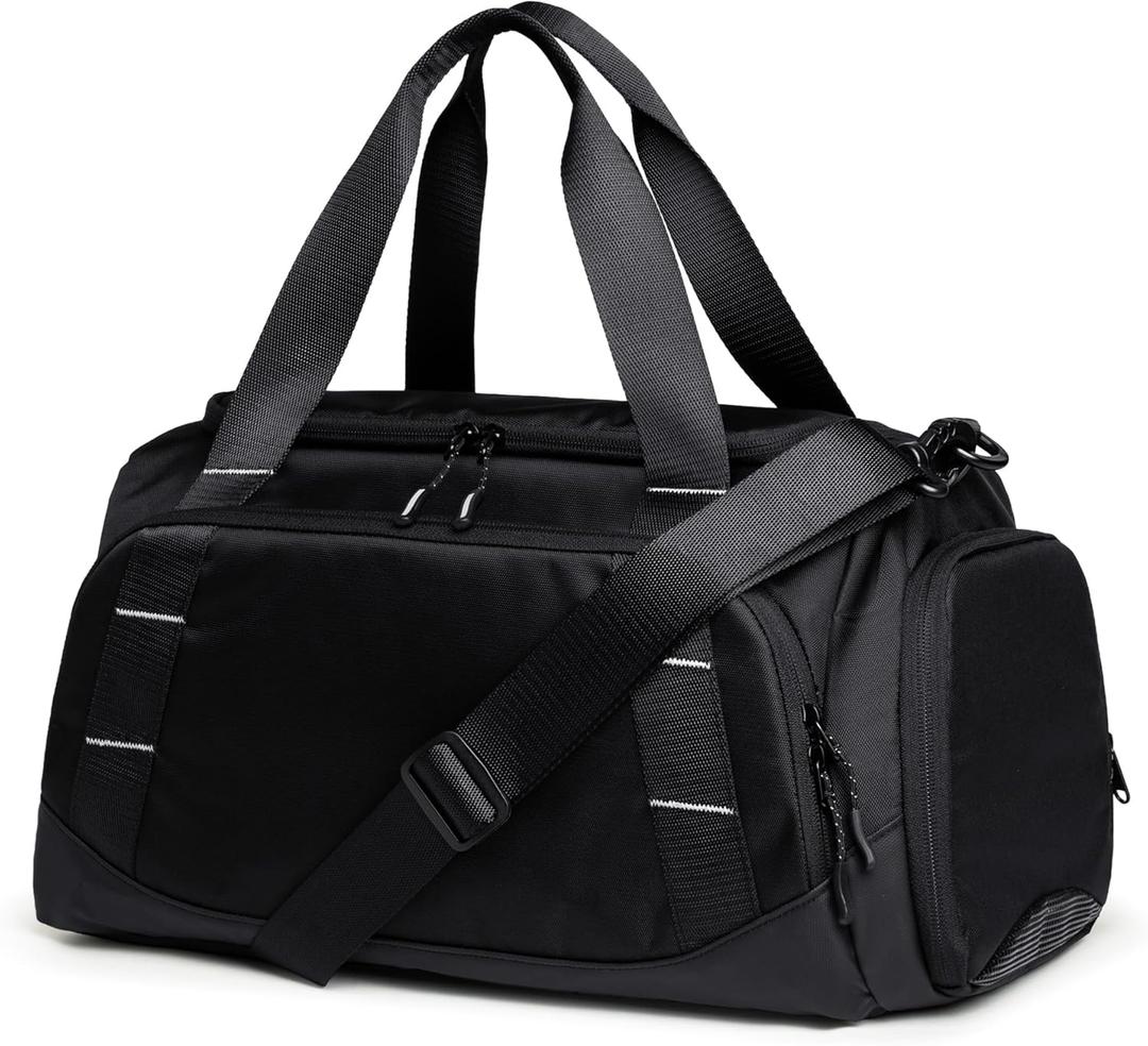 Small Gym Bag for Men, Travel Duffle Bag with Shoe Compartment, 16L Carry On Weekender Duffel Bag for Sports, Workout and Travel, Black