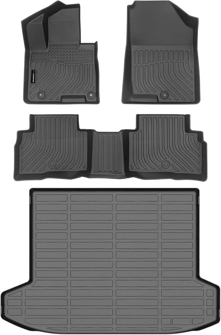 Auxko All Weather Floor Mat & Cargo Mat Fit for 2026 2025 2024 2023 2022 Hyundai Tucson Hybrid(Not PHEV) TPE Liner Tucson Accessory Set All Season Odorless Anti-Slip Floor Liner