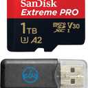 SanDisk MicroSD Card 1TB Extreme Pro Compatible with DJI Avata 2, Mini 4K Drones (SDSQXCD-1T00-GN6MA) V30 Card 200 MB/s - Bundle with 1 Everything But Stromboli MicroSDXC Card Reader