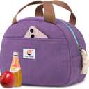 Lunch Box Lunch Bag for Women Girls Teens, Cute Lunch Box Cooler Bag, Portable Small Insulated LunchBox Reusable Corduroy Lunch Tote for Work/Travel/Picnic/School (Purple)