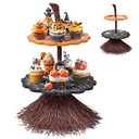 antiai 2 Tier Halloween Cupcake Stand Wooden Cake Dessert Stand Party Supplies Food Tray Decorations Ghost Cupcake Holder for Halloween Party Display Serving Dishes