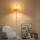 MIXL-Orange Mushroom Floor Lamp,Chrome Floor Lamp with Foot Switch,Dimmable Standing Lamp with Dome Shade,Mid-Century Modern Reading Lamp for Living Room Bedroom and Office