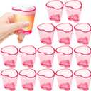 16 PCS Plastic Beer Mugs,1.5 oz Pink Shot Glass,Cute Heart Shot Glasses,Reusable Beer Stein Tasting Glasses Juice Cups for Drinking Beer (Pink Heart--Set of 16)
