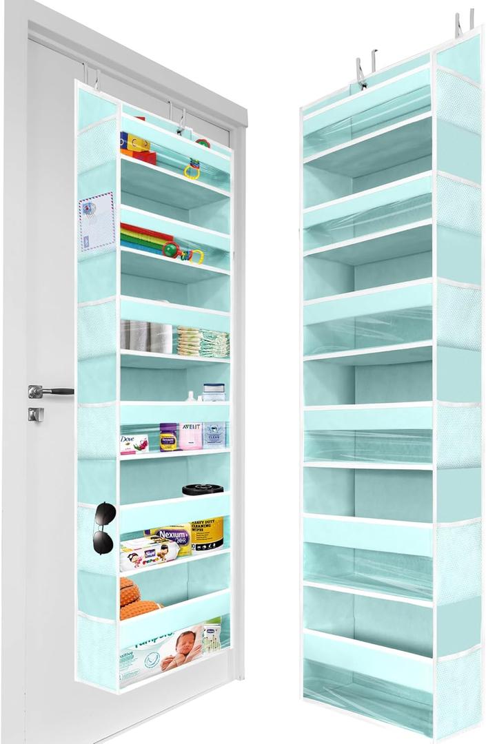 HOMELUX THEORY 1 PC Heavy Duty Over the Door Organizer 55x14x6.7, 6 Large Front & 12 Side Pockets, Hanging Storage Closet Door Organizer for Bedroom, Bathroom and Baby Nursery Storage (Baby Blue) (1 set)