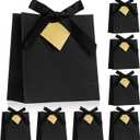 8 Pcs Small Black Gift Bags with Golden Tag 5.51 x 5.51 Inches Mini Gift Bags with Ribbon for Birthday Wedding Christmas Baby Showers, Bachelorette Bridal Showers Business Party Favor