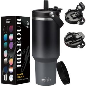 40 OZ Tumbler with Handle and Straw - Stainless Steel Water Cup with 2-in-1 Lids, Travel Coffee Mug Insulated Tumblers with Handle, Leak-proof Large Water Bottle Fits in Car Cup Holder