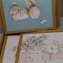 Watercolor Bunny Floral Wall Art Cute Animal Wall Decor for Nursery Kids Room, 3 Piece Art Prints with Wood Frames, 12x16 Inches Each, Wood Framed Easy to Hang