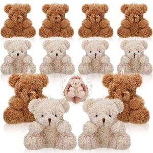 Sotiff 12 Pcs Mini Plush Bear 4 Inch Stuffed Bear Gift Bulk Animal Doll Keychain for Baby Shower Party Graduation Classroom Exchange Gifts(Brown, Apricot)
