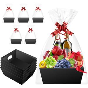 Baskets for Gifts Empty - Gift Baskets Empty To Fill Kit - Black Basket Cardboard To Fill Bulk 5 Pack for Holiday, Birthday, Christmas, Valentines Day and Any Occasion