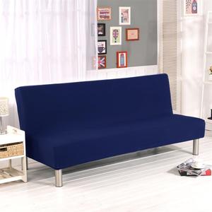 Solid Colour Armless Sofa Bed Cover Polyester Spandex Stretch Futon Slipcover 3 Seater Elastic Full Folding Couch Cover fits Folding Sofa Bed Without Armrests 80" x 50" in (Dark Blue)