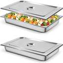 Hotel Pan 1/1 Size - 16.6 Qt Stainless Steel Steam Pan With Lid - 2.5" Deep - Silver - 2 Pack