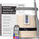 Premium Sourdough Starter Jar - 40oz Large Sourdough Jar with Marked Feeding Band, Scraper, Cloth Cover and Silicone Lid/Base, Wide Mouth Starter Kit - Grey