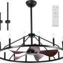 Farmhouse Chandelier Ceiling Fan with Light and Remote, 16-Lights Large Wagon Wheel Fandelier with Candle for Living Room, Rustic Walnut Fan with Light Fixture for Loft