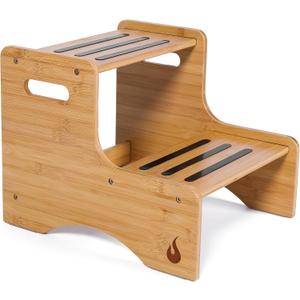 Wooden Kids Step Stool | 13" W by 12" H - 300LB Capacity | Kids Stool & Toddler Stool for Bathroom is Lightweight, Anti-Slip, Easy Assembly with Smooth Rounded Edges, Bamboo Step Stool