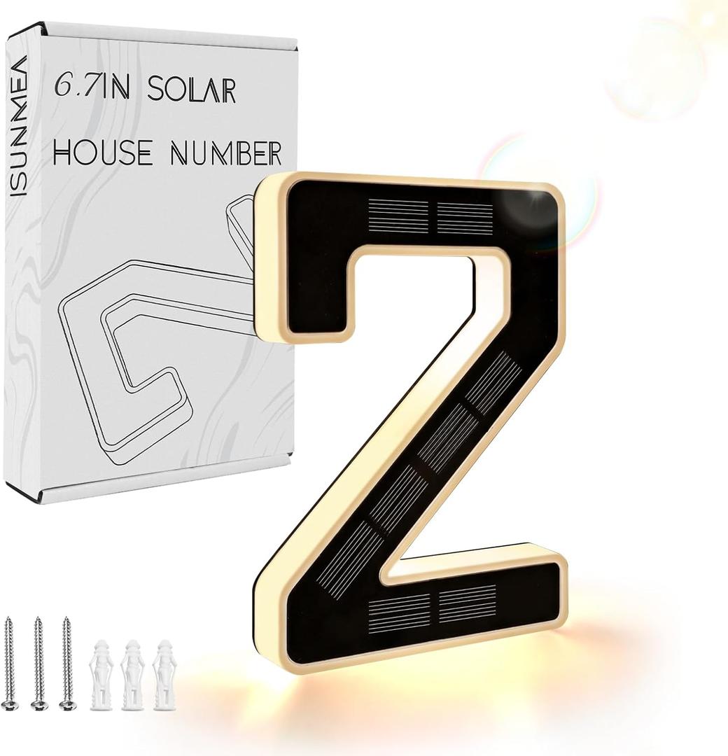 ISUNMEA 6.7 Inch Solar Lighted House Numbers for Outside, Light Up Waterproof LED Address Signs for Houses, Backlit Illuminated Exterior Modern House Numbers Light (2-Black, 6.7IN)