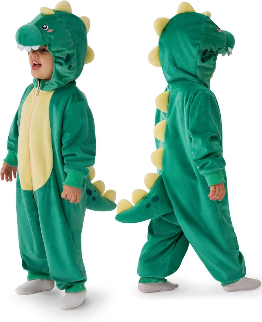 Spooktacular Creations Halloween Dinosaur Costume, Dragon Zip-up Hooded Jumpsuit for Halloween Costume Cosplay Themed Parties (Green)