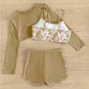 Verdusa Girl's 3 Piece Tie Dye Swimwear Bathing Suit Swimsuits Bikini and Shorts with Cover Up (Brown)