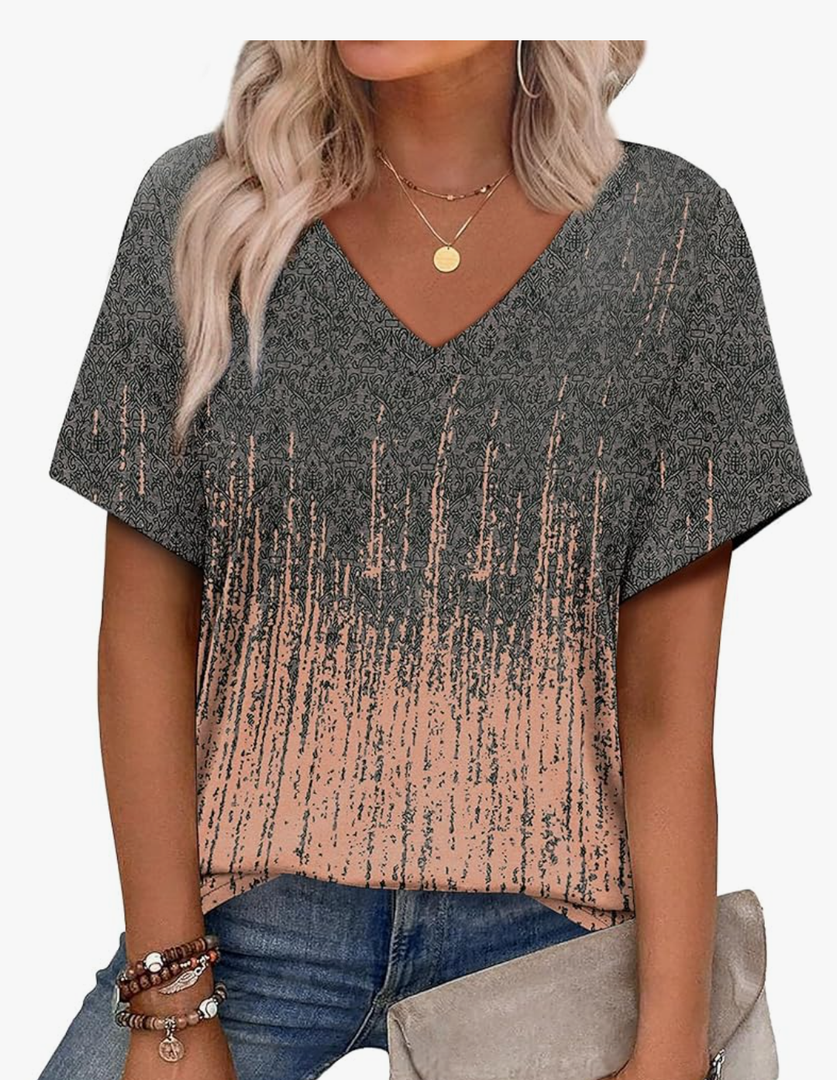 Alaroo Womens Summer Tops 2025 V Neck Short Sleeve Shirts Trendy Dressy Casual Vacation Outfits Printed 2XL