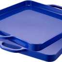 Square Serving Trays with Handles Melamine Dark Blue 12.5x12.5 Inch Spill Proof Kitchen Eating Trays Set of 2 for Cafeteria Cafe Food Appeizer Dessert Snack Dinner Lunch Breakfast,TR15-02