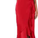 KIRUNDO Women 2025 Summer Fall Satin Mock Neck Wedding Guest Party Cocktail Midi Dress Sleeveless Wrap Ruffle Formal Dresses (Medium, Red)