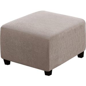 H.VERSAILTEX Square Ottoman Covers Ottoman Slipcovers Folding Storage Stool Furniture Protector Form Fit with Elastic Bottom, Stretch High Spandex Small Checks Jacquard Fabric(Medium,Taupe)