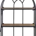 Arched Foldable Metal & Wood Wall Shelf – 3 Tier Freestanding Floating Ledge Shelves Window Design Storage Rack for Home Décor, Single-sided Framed