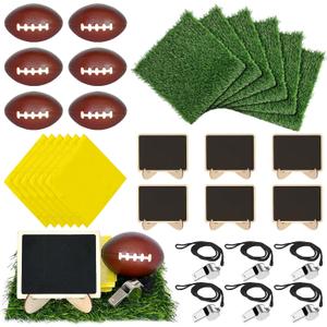 30 Pcs Football Party Table Decorations Include Artificial Grass Mat 3.54 Inch Football Small Decorative Blackboard Metal Whistle Polyester Fabric for DIY Sport Themed Party Favor Birthday Party Decor