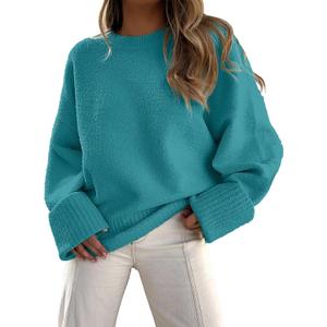 ANRABESS Women's Oversized Sweaters 2025 Long Sleeve Fuzzy Knit Casual Chunky Pullover Sweater Fall Outfits Clothes (Lake- Green Blue)