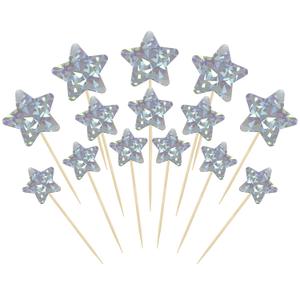 Gyufise 42Pcs Little Star Cupcake Toppers Twinkle Star Cupcake Picks Wedding Engagement Baby Shower Birthday Party Cake Decorations Supplies Mixed Size Silver Laser