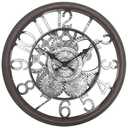 Presentime & Co 12" Farmhouse Gear Clock, Silent no Ticking, Indoor/Outdoor Clock, Weatherproof, Grey Oak and Galvanized Finish. Wall Décor/Outdoor Décor for Living Room, Kitchen, Garden, and Patio.