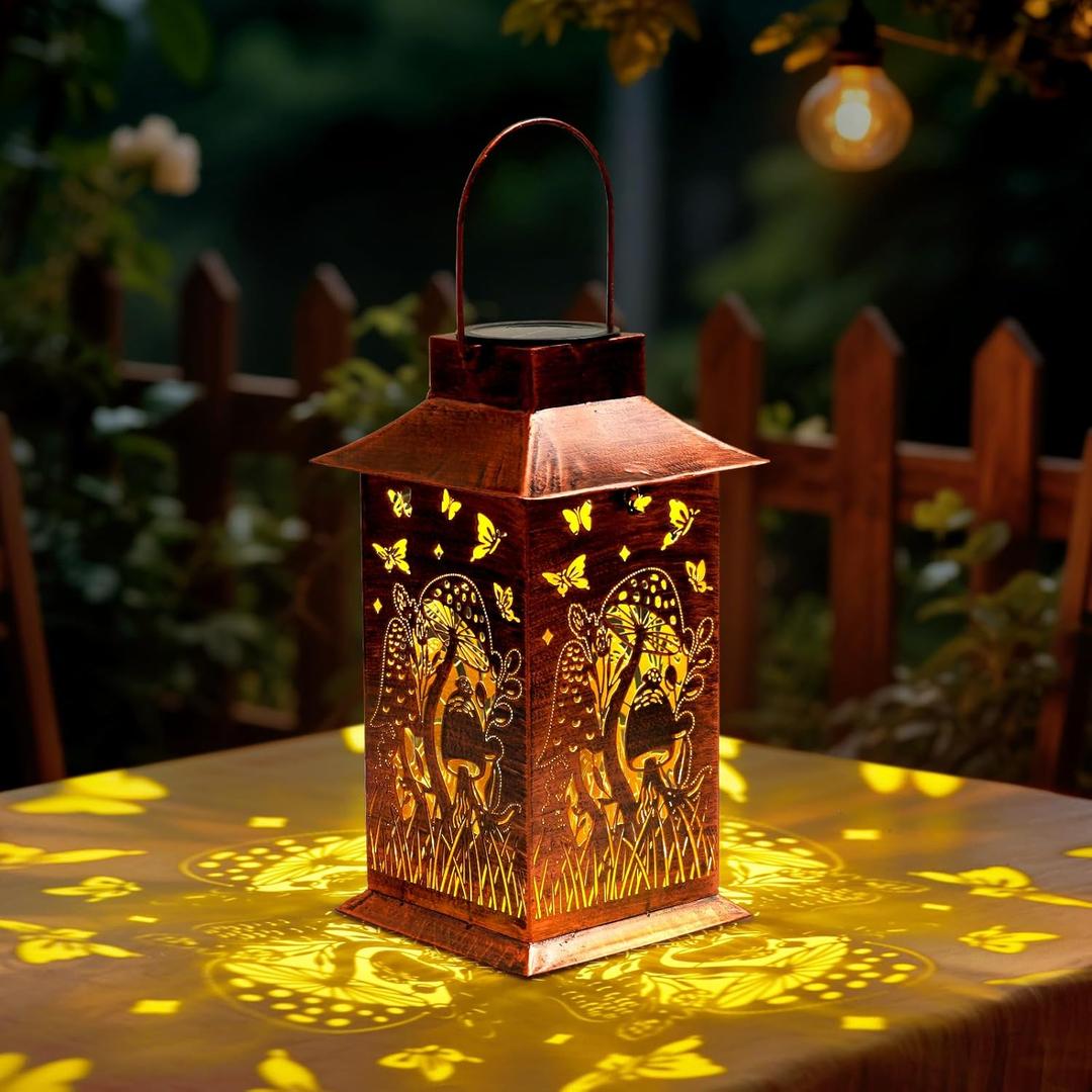 Homemory Mushroom Solar Lanterns Outdoor Waterproof, Birthday Gifts for Women Mom Grandma, LED Metal Decoration for Outside, Yard, Backyard, Porch, Lawn